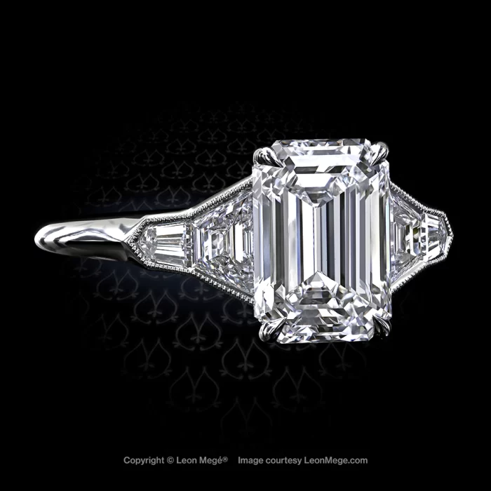 Leon Megé five-stone ring with an emerald cut diamond charmed with trapezoids and bullets r6740