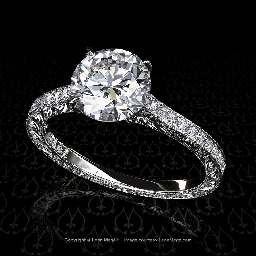 r6802 Leon Mege 301 engagement ring with a round diamond and micro pave