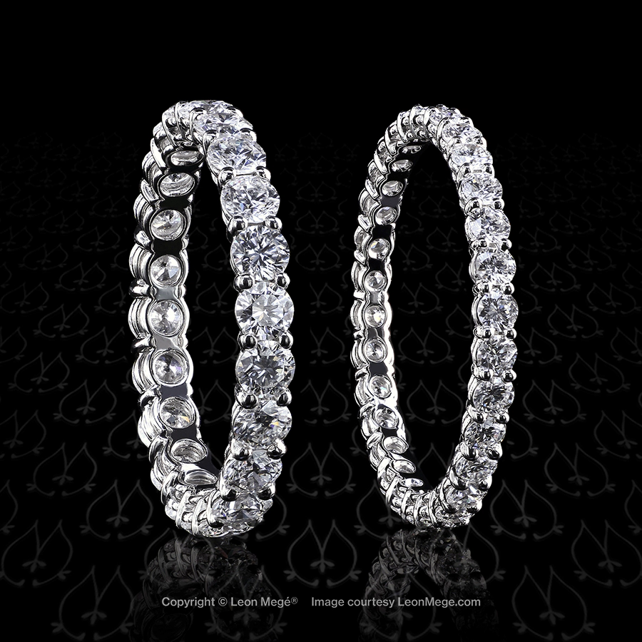 Leon Megé hand-crafted "Grace" shared prong eternity wedding bands with round diamonds r6804