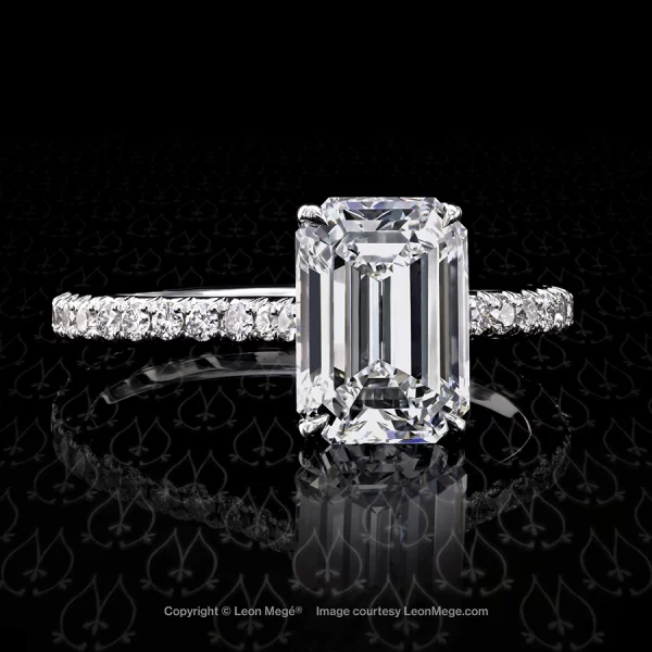 Elegant 401™ engagement ring with an emerald-cut diamond on a cathedral shank with micro pave r6764