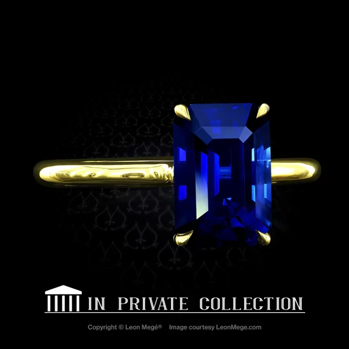 Leon Megé Princessa™ solitaire with an emerald-cut blue sapphire in 18-karat yellow gold r6770