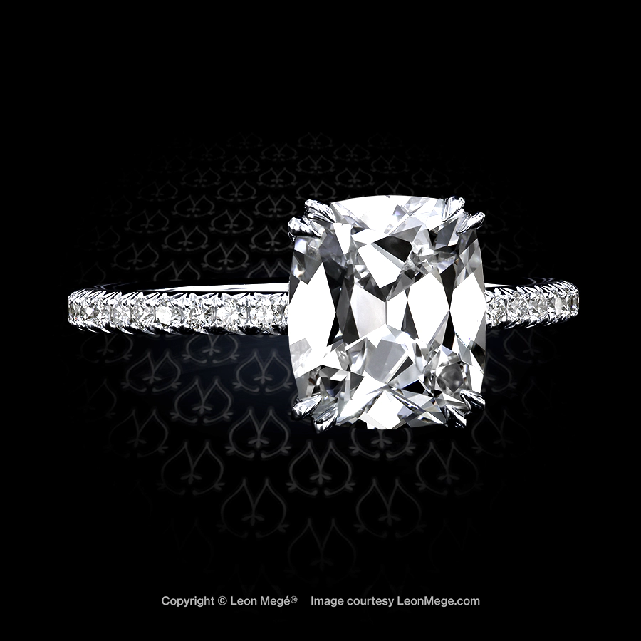 Leon Megé elegant 401™ solitaire with a True Antique™ cushion diamond on a micro-pave shank r6816