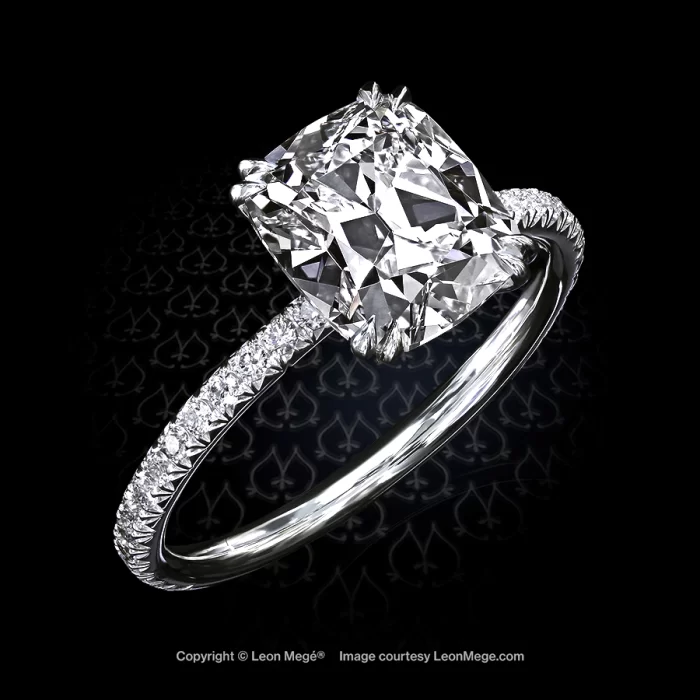 Leon Megé elegant 401™ solitaire with a True Antique™ cushion diamond on a micro-pave shank r6816