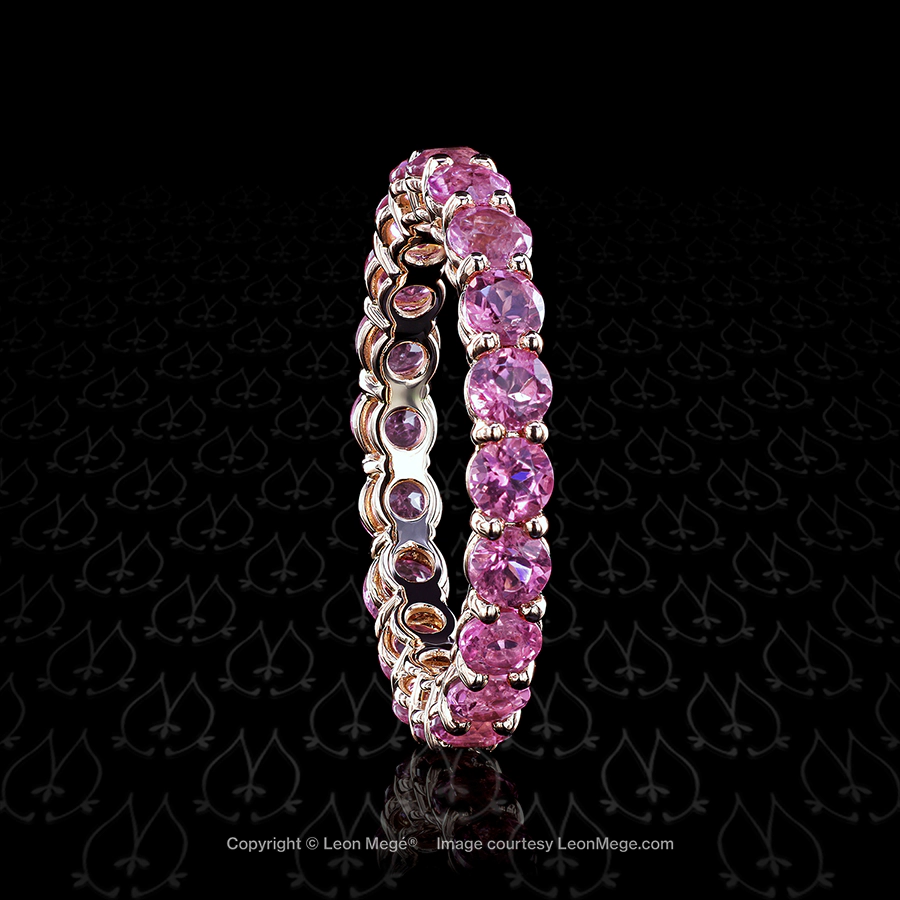 Leon Mege eternity-style shared-prong band crafted by hand and set with vibrant hot-pink tourmalines r5512