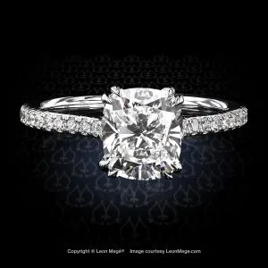 Leon Megé timeless and sexy 401™ style solitaire featuring a brilliant cushion diamond over the micro-pave shank r6398