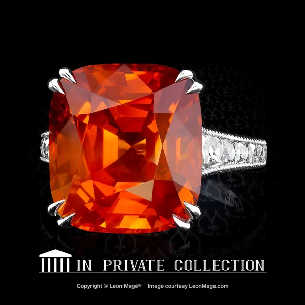 Leon Megé Mon Cheri right-hand ring featuring a cushion cut orange sapphire and French-cut diamonds r6550