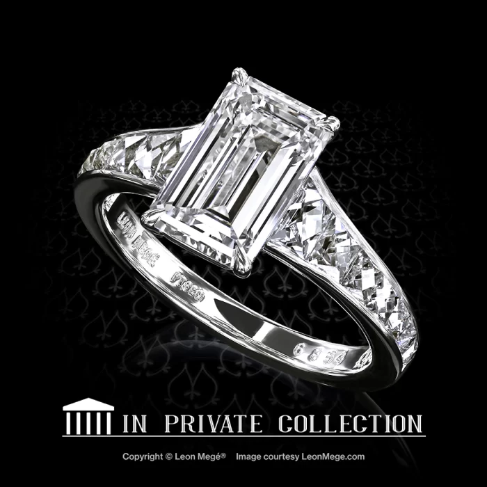 Leon Megé exclusive Mon Cheri™ engagement ring with the emerald cut and French cut diamonds r6834