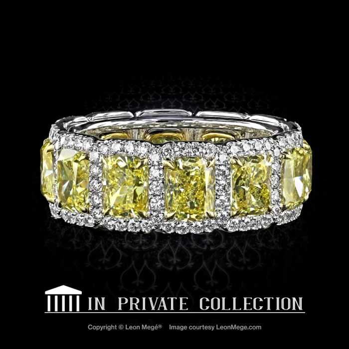 Leon Megé exquisite eternity band with fancy yellow Radiant diamonds wrapped into white diamond micro pave r6846
