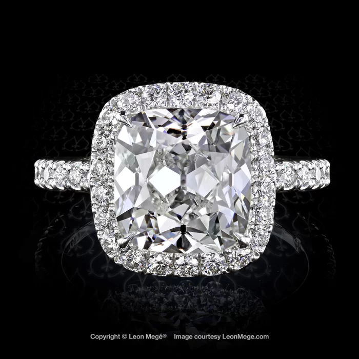 Leon Megé "Barcelona™" engagement ring with True Antique™ cushion diamond in micro pave halo r6957