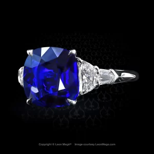 Leon Megé charming five-stone ring with Burmese cushion sapphire and Balle Evassee diamonds r6725