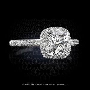 Leon Megé 823™ halo-style micro pave ring with a natural cushion diamond set in platinum r6733