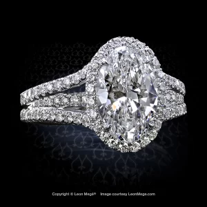 Leon Megé oval diamond engagement ring with split shank and abundant micro pave r6937