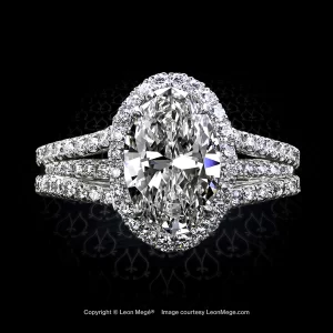 Leon Megé oval diamond engagement ring with split shank and abundant micro pave r6937