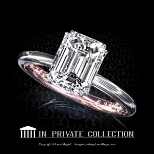 Leon Megé exclusive two-tone Lotus™ engagement ring with an emerald-cut diamond in double claws r6968