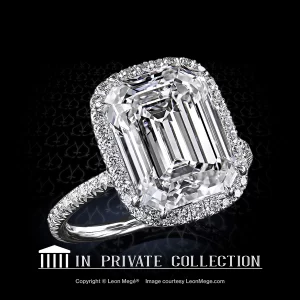 Magnificent Leon Megé 811™ engagement ring with an emerald cut diamond in micro pave halo r7010
