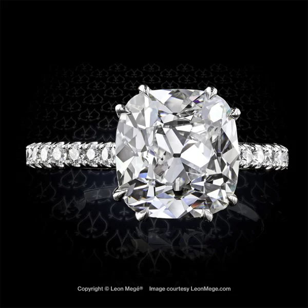 Leon Megé hand-forged 411™ micro pave cathedral solitaire with a True Antique™ cushion diamond r6934