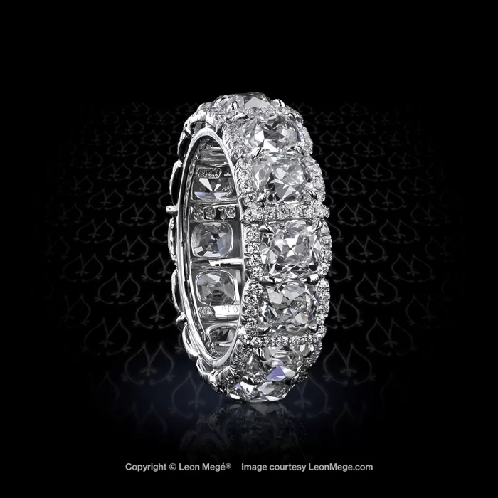 Eternity band featuring True Antique cushion diamonds by Leon Mege.