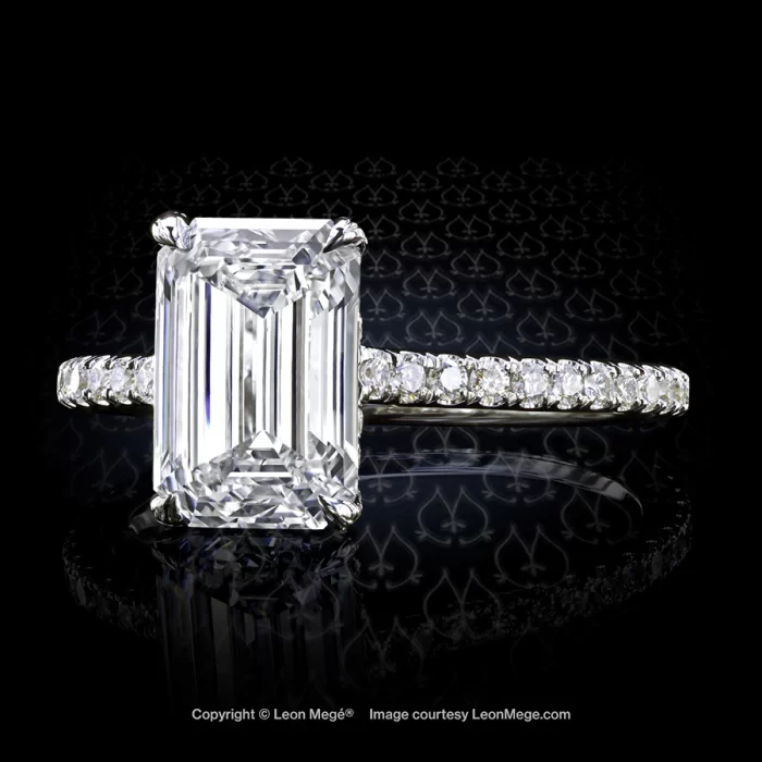 Leon Megé bespoke 411™ solitaire with an emerald cut diamond and micro pave r6980