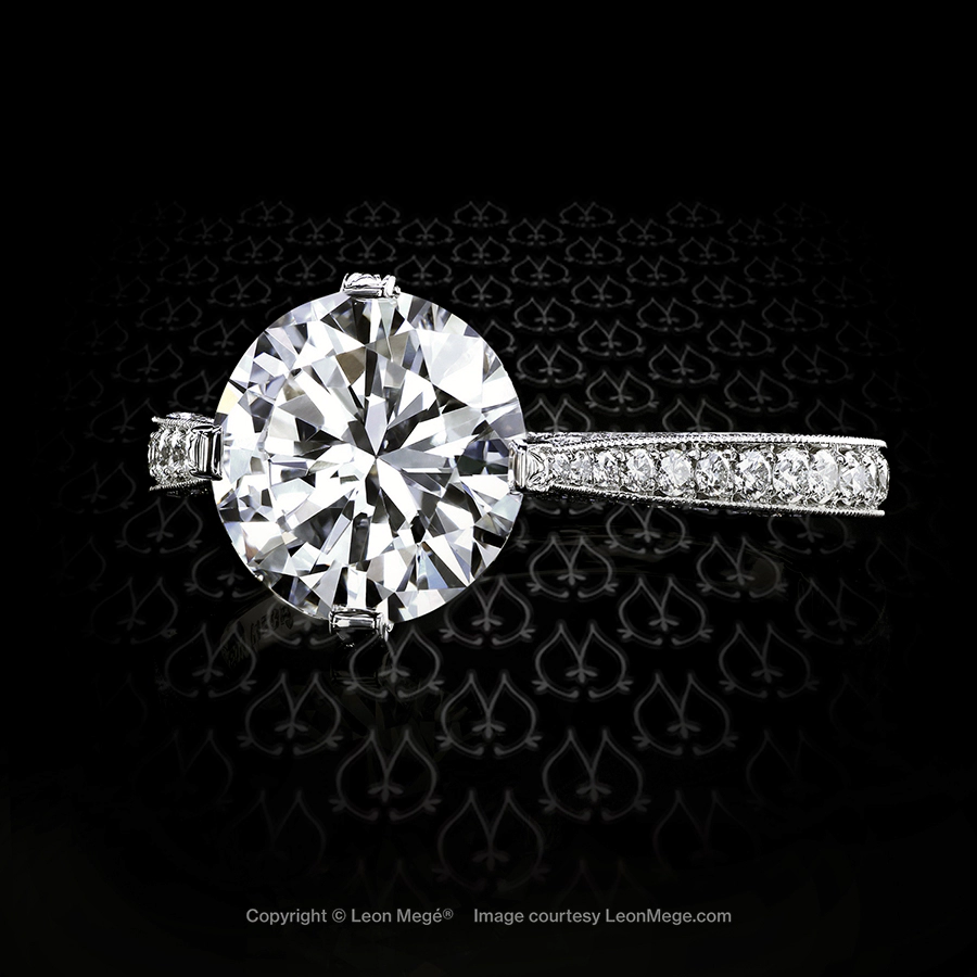 Pave encrusted solitaire with round brilliant 2.46 carats GIA diamond by Leon Mege.