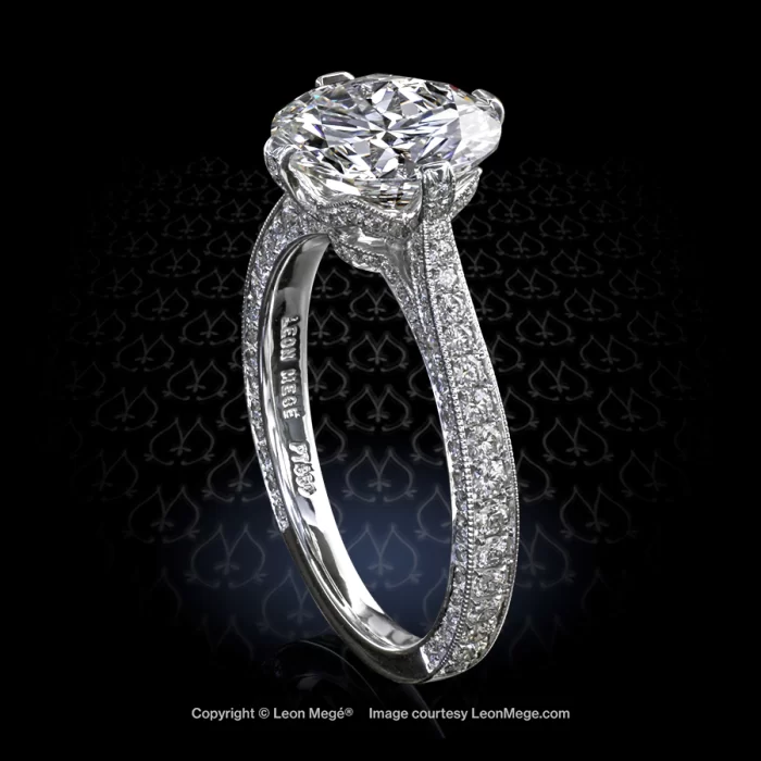 Leon Megé elegant Art Deco-inspired engagement ring with a round diamond and bright-cut pave r7019