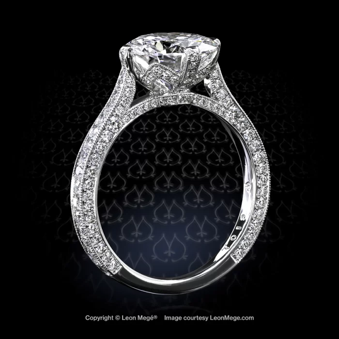 Leon Megé elegant Art Deco-inspired engagement ring with a round diamond and bright-cut pave r7019