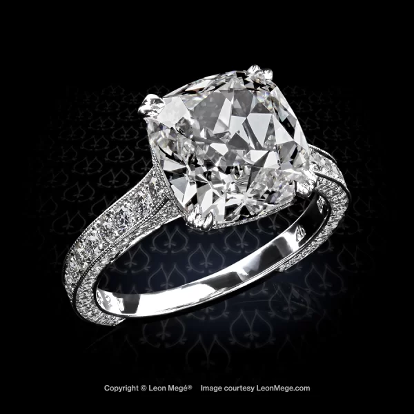 Leon Megé bespoke 313™ solitaire with a True Antique™ cushion diamond and bright-cut pave r7041