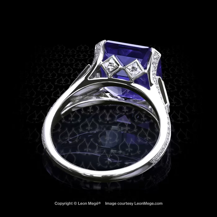 Split shank right-hand ring in platinum with natural color-change sapphire by Leon Mege