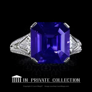 Leon Megé bespoke statement ring with a natural color-change sapphire and diamond shields r6658