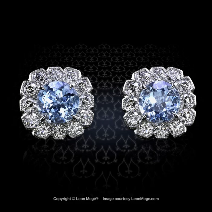 Natural aquamarines in Art Deco style studs by Leon Mege.