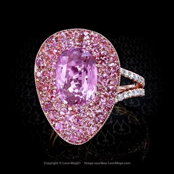 Right hand ring with cushion pink sapphire by Leon Mege.