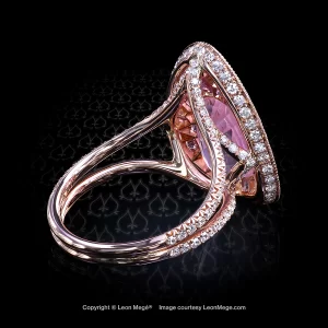 Leon Megé Haute Couture right-hand ring with a pink sapphire and random pave in rose gold r5864