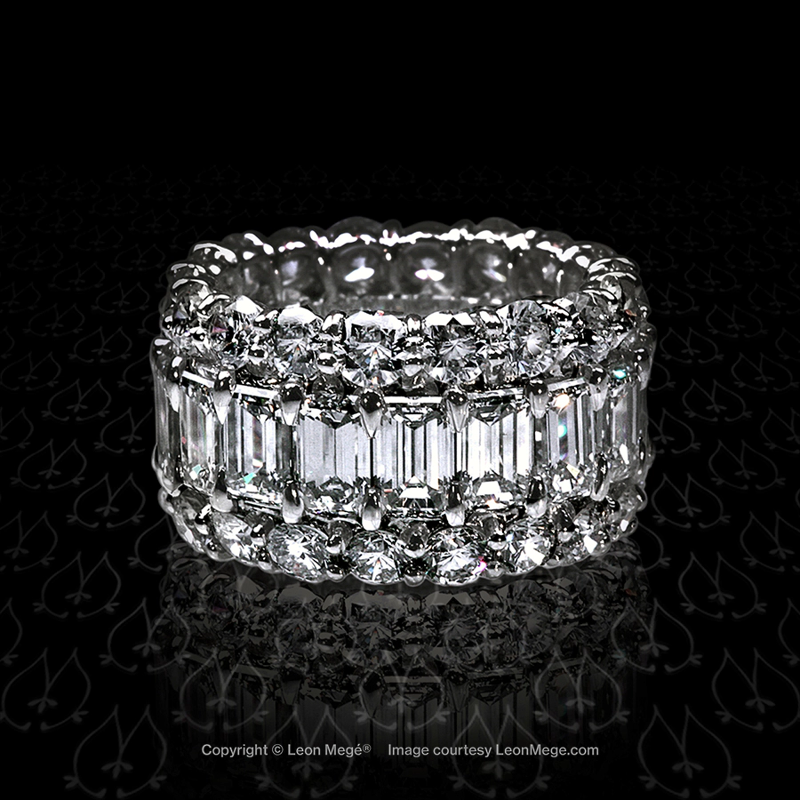 Leon Mege eternity band with emerald-cut diamonds accented with round brilliants on each side r606