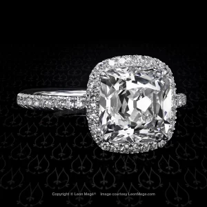 Leon Megé 811™ engagement ring with a stunning True Antique™ cushion in micro pave halo r6454