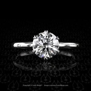 Custom made Tulip solitaire featuring a round brilliant by Leon Mege.