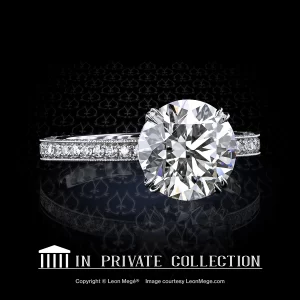 Leon Megé exclusive Cosmo™ engagement solitaire with a round diamond and bright-cut pave r7055