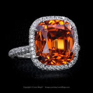 Leon Mege 823™ right-hand ring with a cushion Mandarin garnet in a wraparound halo and fancy basket r7136
