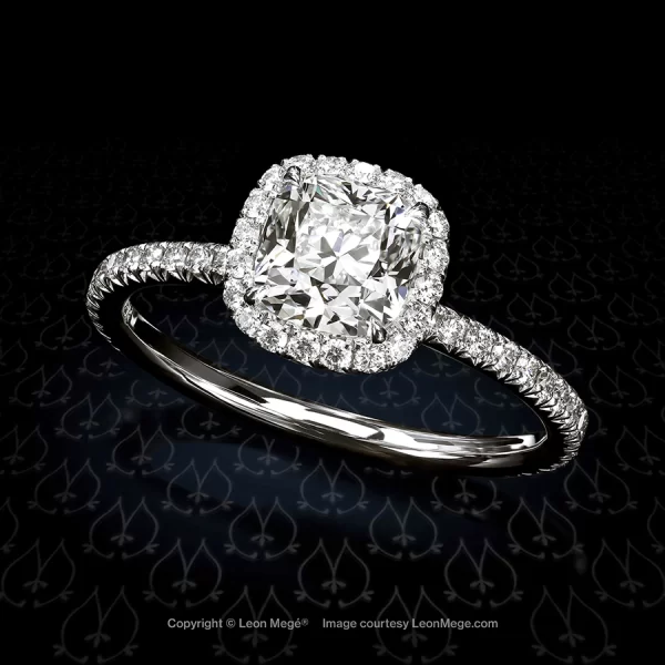 Leon Megé "The One and Only" 811™ halo ring featuring a cushion diamond with micro pave r7168