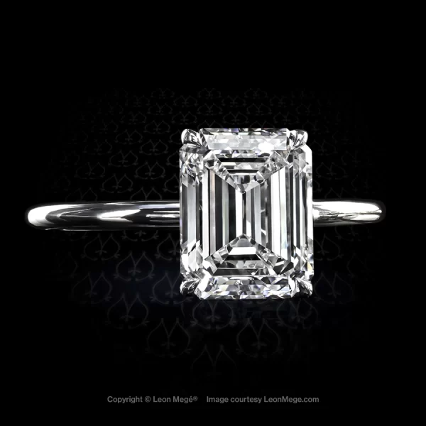 Leon Mege modern solitaire with a natural emerald-cut diamond in single claw prongs r6763