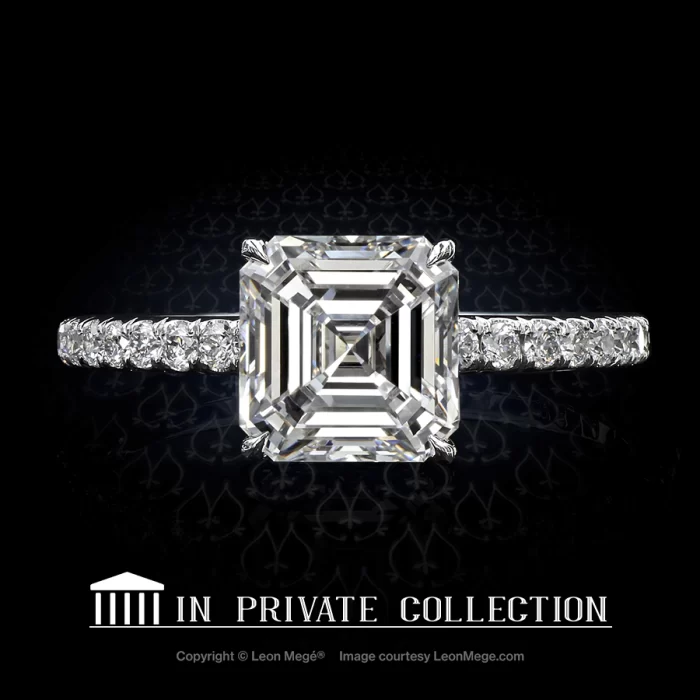 Leon Megé 401 solitaire with an Asscher cut diamond and micro pave diamonds on the shank r 6788