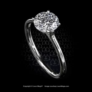 Leon Megé exclusive Tulip™ six-prong platinum solitaire with a round diamond in six prongs r6800