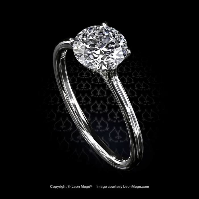 Leon Megé exclusive Tulip™ six-prong platinum solitaire with a round diamond in six prongs r6800