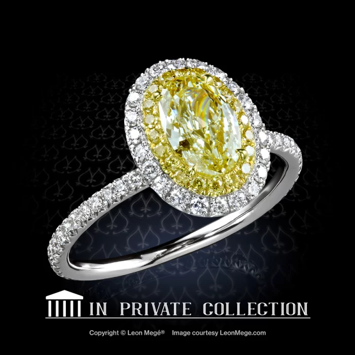 Leon Megé Galaxy™ ring featuring a fancy yellow diamond in a two-tone double halo r7117