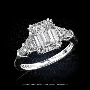 Leon Megé classic five-stone ring with emerald cut diamond and Balle Evassee side stones r7236