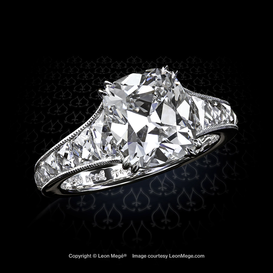 Leon Megé Mon Cheri™ ring with a True Antique™ cushion diamond and channel-set French cuts r7022