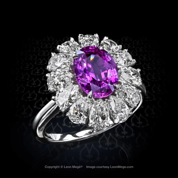 Custom made couture ring featuring a GIA certified 2.64 carat natural pink sapphire by Leon Mege.