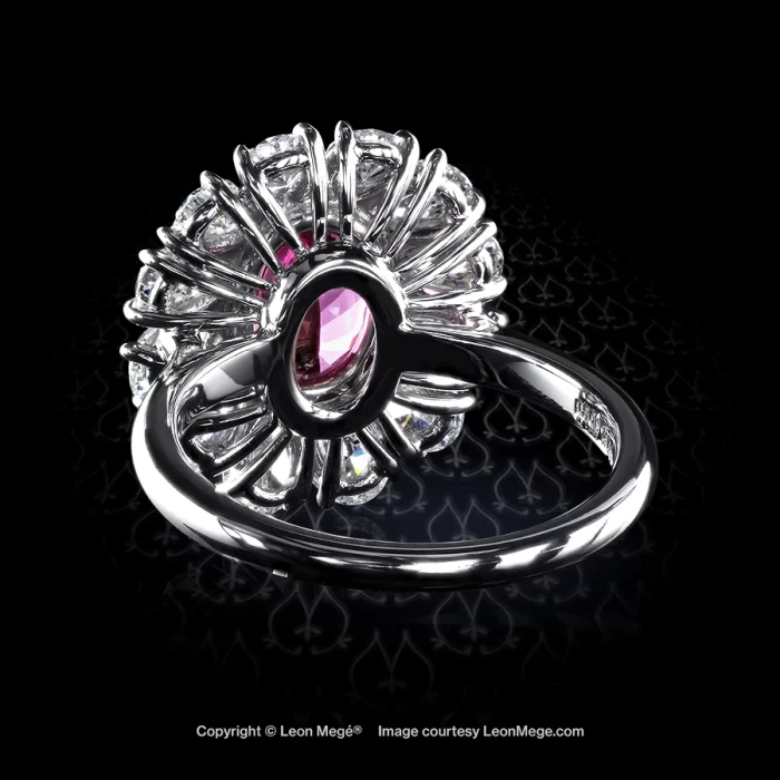 Custom made couture ring featuring a GIA certified natural pink sapphire by Leon Mege.