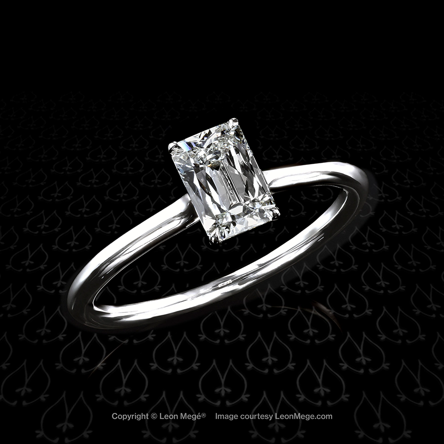 Elongated Caesar's cut diamond 0.72 carat GIA graded custom made solitaire by Leon Mege.