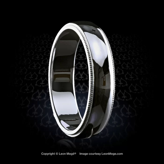 Leon Mege platinum wedding band with double millgrain in hand-forged platinum r7267