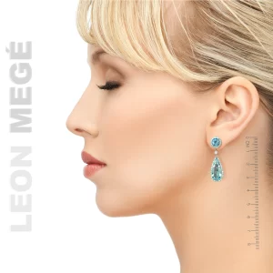 Leon Megé convertible aquamarine eardrops with natural aquamarines and diamond micro pave e7203