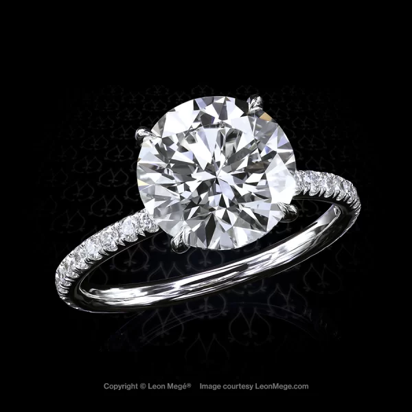 Leon Megé bespoke 401™ solitaire with a stunning round diamond and micro pave shank r7124